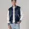 Navy Blue Satin Jacket With White Sleeves