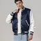 Navy Blue Satin Jacket With White Sleeves