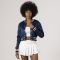 Navy Blue Satin Crop Top Jacket