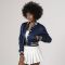 Navy Blue Satin Crop Top Jacket