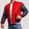 Scarlet Red Wool Body & Black Vinyl Sleeves Letterman Jacket