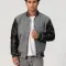 Light Oxford Wool Body & Black Vinyl Sleeves Letterman Jacket