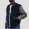 Black Wool Body & Grey Faux Leather Sleeves Letterman Jacket