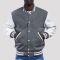 Light Oxford Wool Body & White Faux Leather Sleeves Letterman Jacket