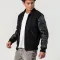 Black Body & Faux Leather Sleeves Jacket with Zipper and Byron Collar