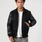 Black Body & Faux Leather Sleeves Jacket with Zipper and Byron Collar