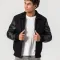 Black Body & Faux Leather Sleeves Jacket with Zipper and Byron Collar