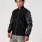 Black Melton Wool Body & Vinyl Sleeves Jacket with Zipper