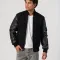 Black Melton Wool Body & Vinyl Sleeves Jacket with Zipper