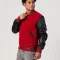 Scarlet Red Body & Black Vinyl Sleeves Letterman Jacket With Feathered Knit Trim