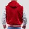 Scarlet Wool Body & White Faux Leather Sleeves Hoodie Letterman Jacket