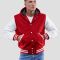 Scarlet Wool Body & White Faux Leather Sleeves Hoodie Letterman Jacket