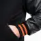 Black Wool Body & Black Leather Sleeves with Burnt Orange Stripes Letterman Jacket