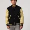 Black Melton Wool Body & Vegas Gold Vinyl Sleeves Letterman Jacket