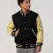 Black Melton Wool Body & Vegas Gold Faux Leather Sleeves Letterman Jacket