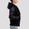 Black Wool Body & Black Vinyl Sleeves Hoodie Letterman Jacket