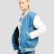 Newark Blue Wool Body & Bright White Faux Leather Sleeves Letterman Jacket