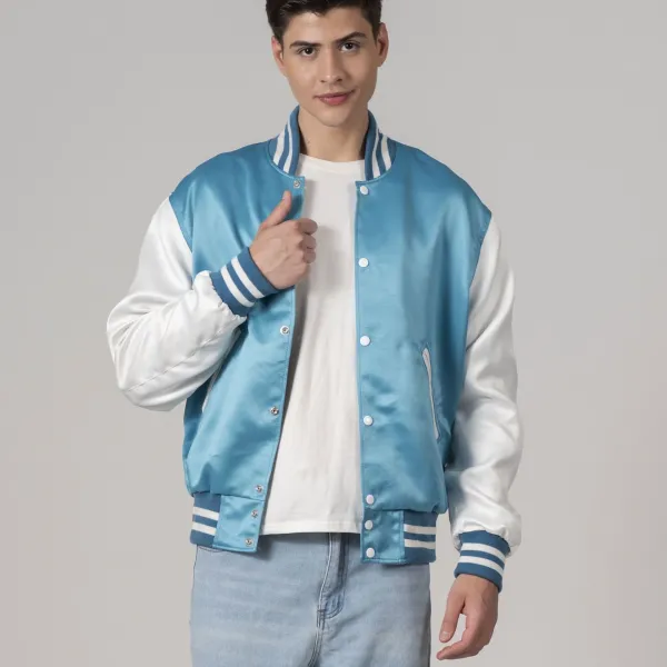Newark Blue Satin Jacket With White Sleeves