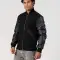Black Melton Wool Body & Cowhide Leather Sleeves Jacket with Zipper