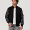Black Melton Wool Body & Cowhide Leather Sleeves Jacket with Zipper