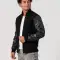Black Melton Wool Body & Cowhide Leather Sleeves Jacket with Zipper