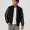 Black Melton Wool Body & Cowhide Leather Sleeves Jacket with Zipper
