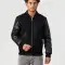 Black Body & Cowhide Leather Sleeves Jacket with Zipper and Byron Collar