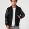 Black Body & Cowhide Leather Sleeves Jacket with Zipper and Byron Collar