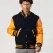 Black Wool Body & Bright Gold Leather Sleeves Letterman Jacket