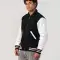 Black Body & White Leather Sleeves Letterman Jacket With Byron Collar and Zipper