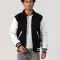 Black Body & White Leather Sleeves Letterman Jacket With Byron Collar and Zipper