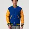 Bright Royal Body & Bright Gold Leather Sleeves Letterman Jacket