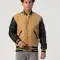 Camel Wool Body & Black Leather Sleeves Letterman Jacket