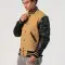 Camel Wool Body & Black Leather Sleeves Letterman Jacket