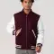 Maroon Body & White Sleeves Letterman Jacket With Byron Collar & Zipper