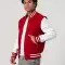 Scarlet Wool Body & White Leather Sleeves Letterman Jacket With Zipper