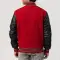 Scarlet Red Body & Black Sleeves Letterman Jacket With Feathered Knit Trim