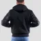 Black Wool Body & Black Leather Sleeves Hoodie Letterman Jacket
