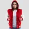 Scarlet Wool Body & Bright White Sleeves Hoodie Letterman Jacket