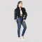 Black Wool & Black Leather Letterman Crop Top Jacket