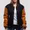 Black Wool Body & Old Gold Leather Sleeves Letterman Jacket