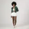 Kelly Green Satin Crop Top Jacket
