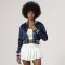 Navy Blue Satin Crop Top Jacket
