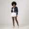 Navy Blue Satin Crop Top Jacket