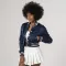 Navy Blue Satin Crop Top Jacket