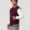 Maroon Wool Body & White Faux Leather Sleeves Letterman Jacket With Zipper