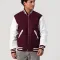 Maroon Wool Body & White Faux Leather Sleeves Letterman Jacket With Zipper