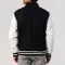 Black Body & White Faux Leather Sleeves Letterman Jacket With Byron Collar and Zipper