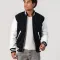 Black Wool Body & White Faux Leather Sleeves Letterman Jacket With Zipper