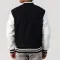 Black Wool Body & White Faux Leather Sleeves Letterman Jacket With Zipper